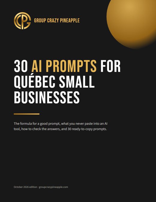 30 ready-to-copy AI prompts for Québec small businesses, with a guide